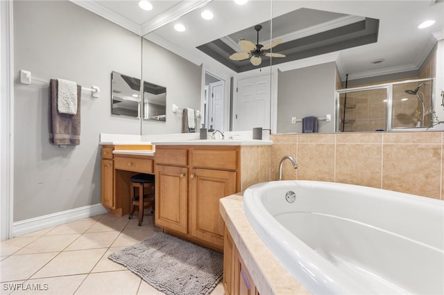 11239 Bienvenida Ct Unit 11C, Fort Myers, FL 33908 - full bath with ornamental molding, baseboards, a shower stall, a garden tub, and recessed lighting