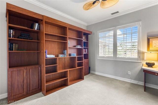 11239 Bienvenida Ct Unit 11C, Fort Myers, FL 33908 - living area featuring crown molding, baseboards, light carpet, and ceiling fan