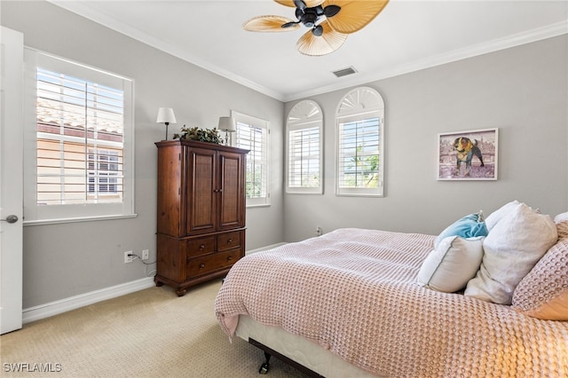 11239 Bienvenida Ct Unit 11C, Fort Myers, FL 33908 - bedroom featuring light colored carpet, ornamental molding, baseboards, and a ceiling fan