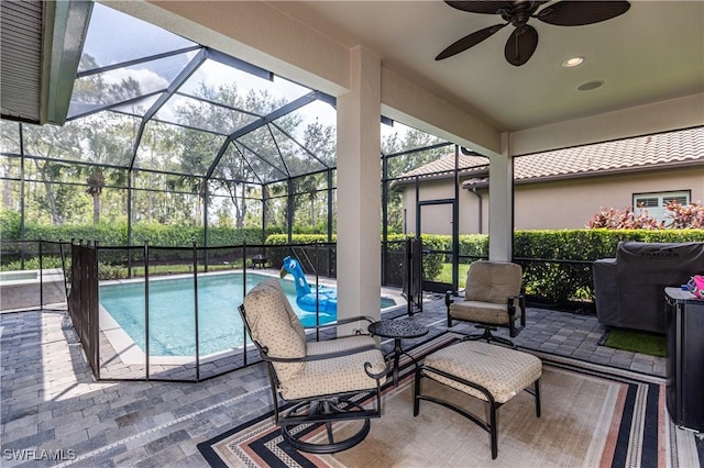 7307 Acorn Way, Naples, FL 34119 - view of pool with a patio, a ceiling fan, and a lanai