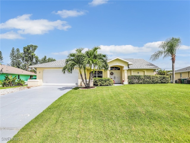 201 SE 4th St, Cape Coral, FL 33990 - ranch-style home featuring a front yard, stucco siding, driveway, and a garage