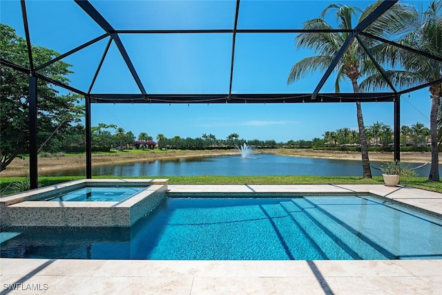 3599 Beaufort Ct, Naples, FL 34119 - view of pool with a water view, a lanai, and a pool with connected hot tub