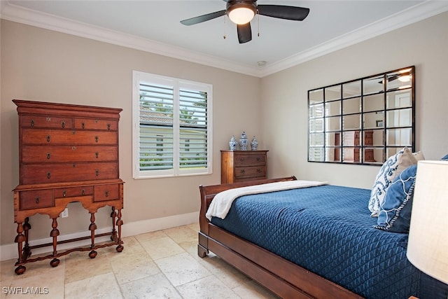 3599 Beaufort Ct, Naples, FL 34119 - bedroom with crown molding, baseboards, and a ceiling fan