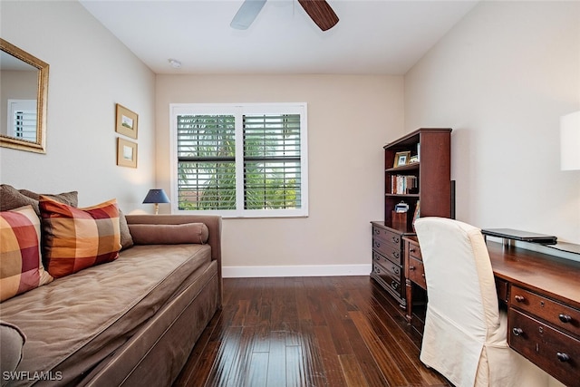 3599 Beaufort Ct, Naples, FL 34119 - office featuring a ceiling fan, dark wood-style flooring, and baseboards