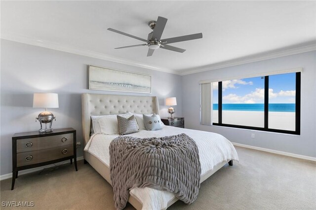 100 N Collier Blvd Unit 507, Marco Island, FL 34145 - carpeted bedroom with crown molding, baseboards, and ceiling fan