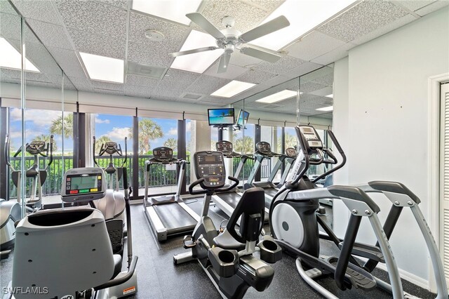 100 N Collier Blvd Unit 507, Marco Island, FL 34145 - exercise room featuring a paneled ceiling and ceiling fan