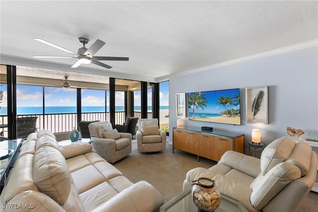 100 N Collier Blvd Unit 507, Marco Island, FL 34145 - living area featuring light carpet, ceiling fan, and crown molding