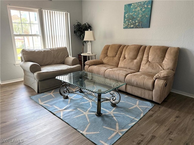 living room featuring baseboards and wood finished floors