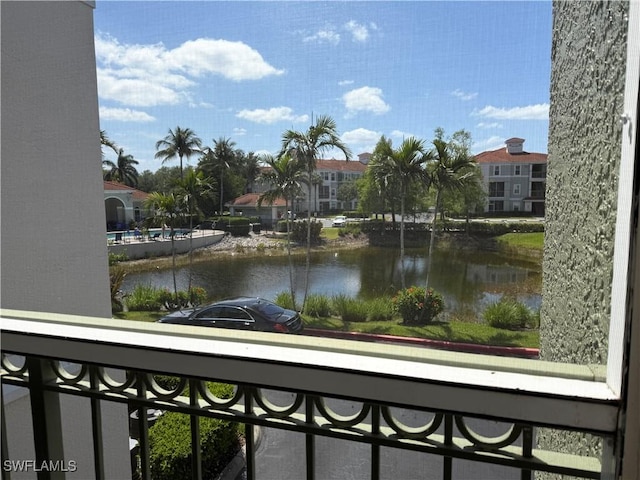 exterior space featuring a water view