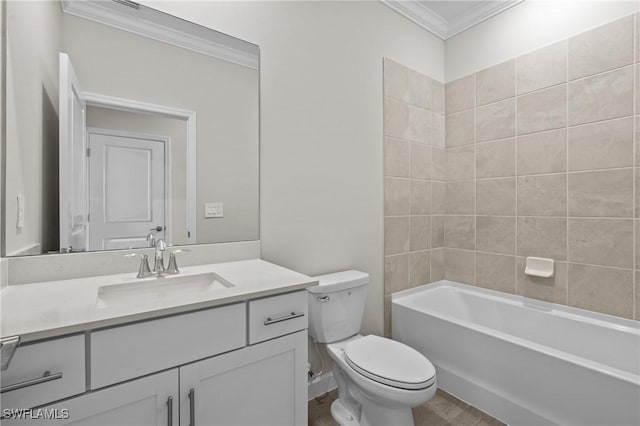 19402 Hinkley Dr, Estero, FL 33928 - full bath featuring ornamental molding, toilet, vanity, and bathing tub / shower combination