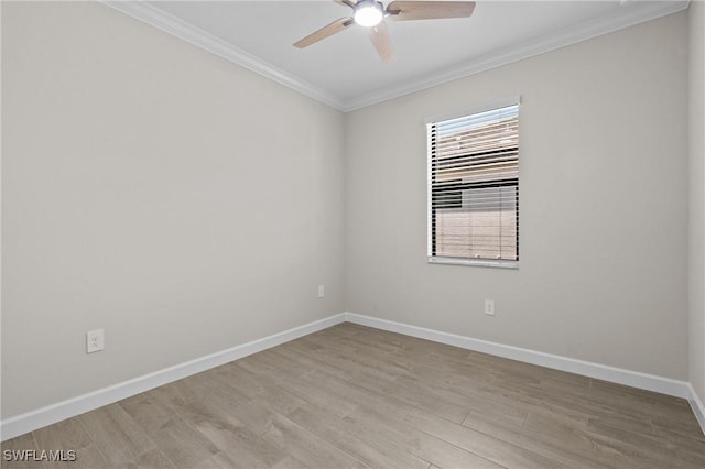 19402 Hinkley Dr, Estero, FL 33928 - spare room with a ceiling fan, crown molding, light wood-style flooring, and baseboards