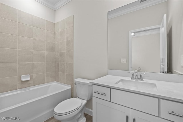 19402 Hinkley Dr, Estero, FL 33928 - full bath with ornamental molding, toilet, vanity, and tub / shower combination