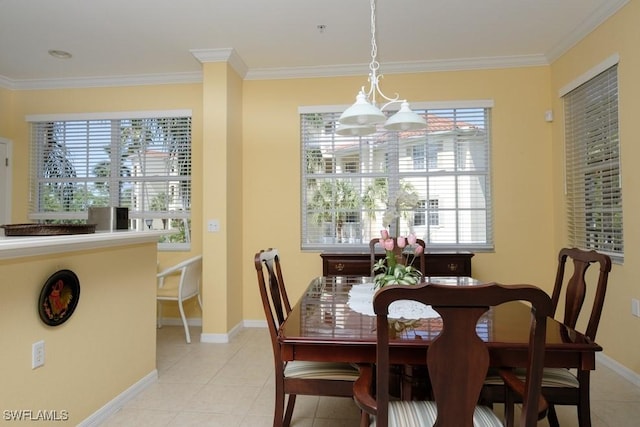 4873 Hampshire Ct Unit 5-101, Naples, FL 34112 - dining space featuring crown molding, baseboards, and light tile patterned floors