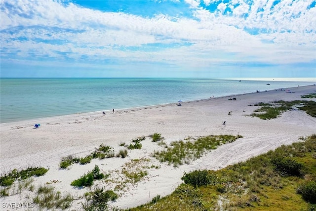 property view of water featuring a beach view
