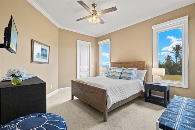 15411 Catalpa Cove Ln, Fort Myers, FL 33908 - bedroom featuring crown molding, light carpet, baseboards, and ceiling fan