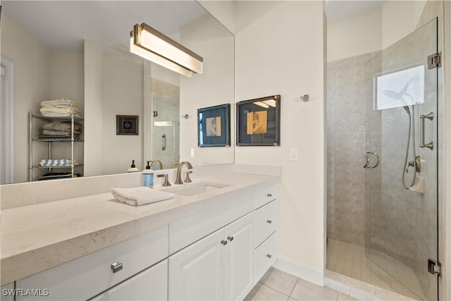 15411 Catalpa Cove Ln, Fort Myers, FL 33908 - bathroom with a stall shower, tile patterned floors, and vanity