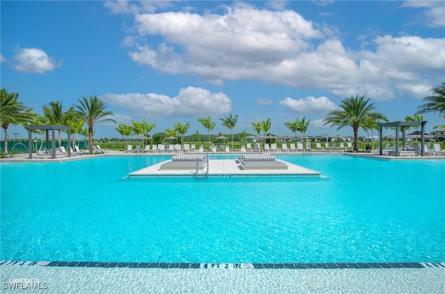 pool with a patio