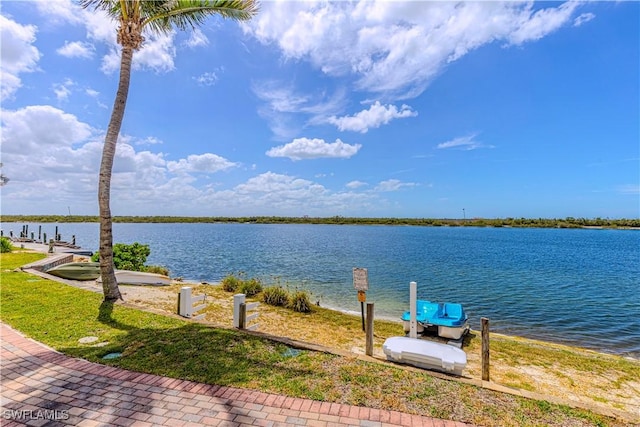 water view featuring a dock