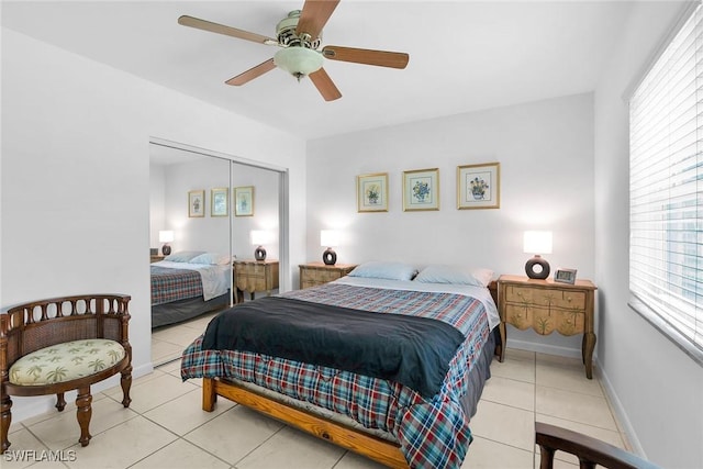 235 Seaview Ct Unit C4, Marco Island, FL 34145 - bedroom with light tile patterned floors, a closet, and ceiling fan