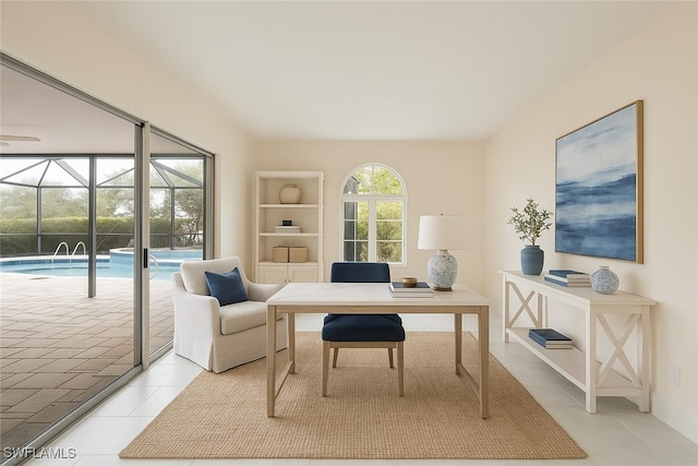 2232 Longboat Dr, Naples, FL 34104 - tiled home office with a sunroom