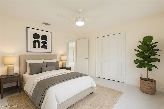2232 Longboat Dr, Naples, FL 34104 - bedroom featuring a closet, a ceiling fan, and baseboards