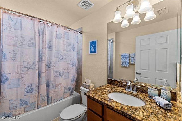 17960 Bonita National Blvd Unit 1716, Bonita Springs, FL 34135 - full bath featuring shower / tub combo, vanity, toilet, a chandelier, and a textured wall