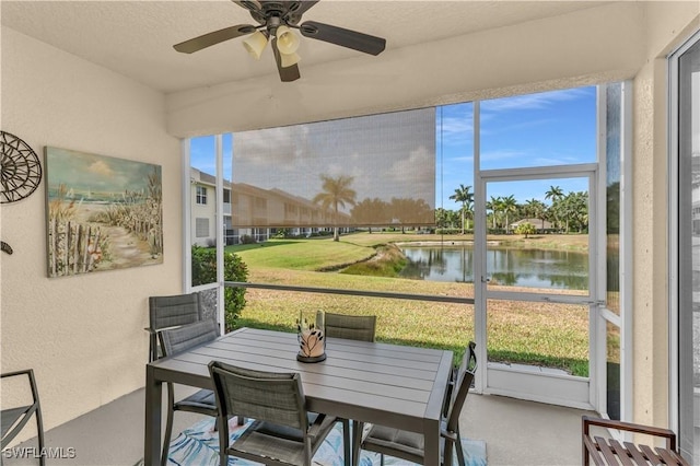 350 Newport Dr Unit 1902, Naples, FL 34114 - sunroom featuring a water view, ceiling fan, and plenty of natural light