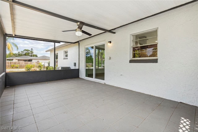 exterior space with a ceiling fan