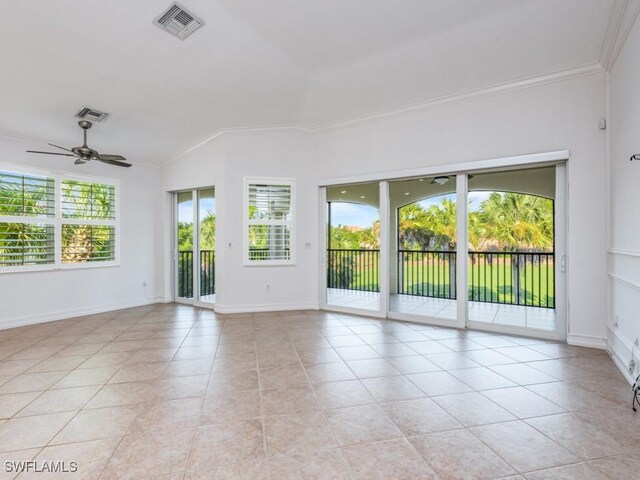 1264 Rialto Way Unit 201, Naples, FL 34114 - spare room with light tile patterned floors, visible vents, and ornamental molding