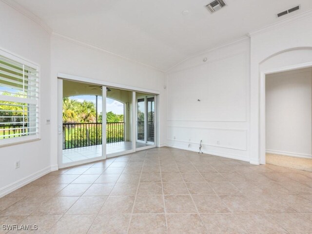 1264 Rialto Way Unit 201, Naples, FL 34114 - empty room featuring crown molding, visible vents, and a healthy amount of sunlight