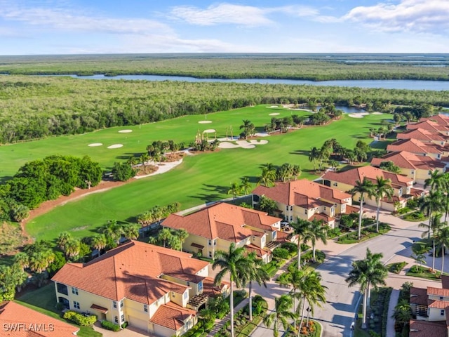 1264 Rialto Way Unit 201, Naples, FL 34114 - drone / aerial view featuring a water view and golf course view