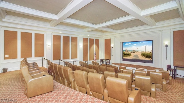 10733 Mirasol Dr Unit 607, Miromar Lakes, FL 33913 - carpeted cinema with beamed ceiling, crown molding, and coffered ceiling