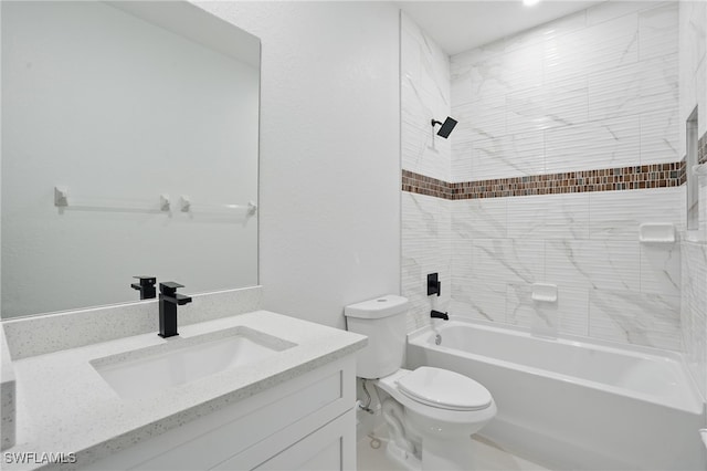 bathroom featuring toilet, vanity, and  shower combination