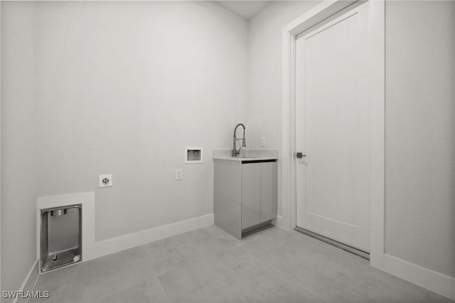 3631 68th Ave NE, Naples, FL 34120 - washroom with baseboards, washer hookup, a sink, cabinet space, and electric dryer hookup