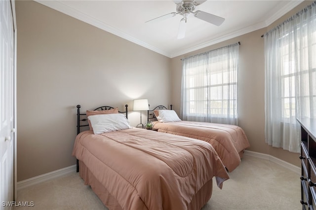 20930 Island Sound Cir Unit 402, Estero, FL 33928 - bedroom with light colored carpet, crown molding, and ceiling fan
