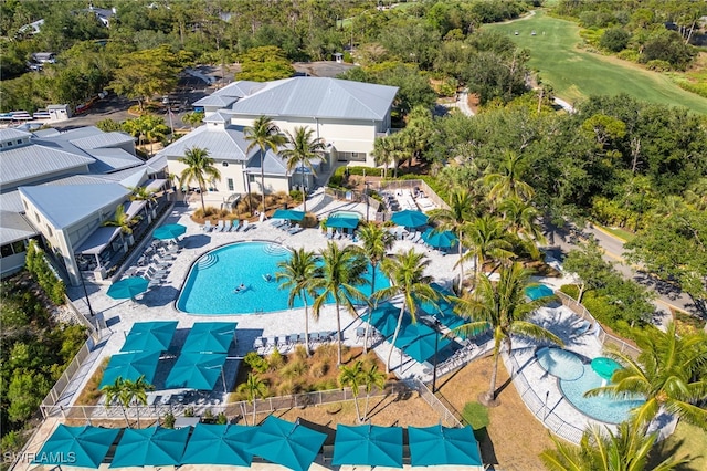 aerial view of a pool area