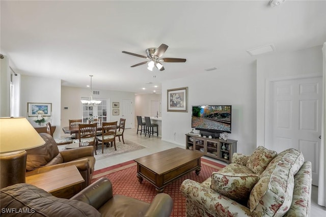 2036 Pigeon Plum Way N, Fort Myers, FL 33917 - living area featuring ceiling fan with notable chandelier, visible vents, and recessed lighting