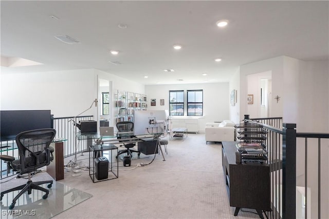 office space with carpet flooring and recessed lighting