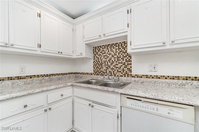 5816 Whiting Ct, Fort Myers, FL 33919 - kitchen featuring dishwasher, a sink, white cabinetry, and tasteful backsplash