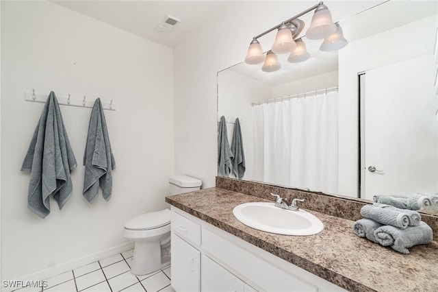 5816 Whiting Ct, Fort Myers, FL 33919 - bathroom featuring tile patterned flooring, toilet, vanity, baseboards, and a chandelier