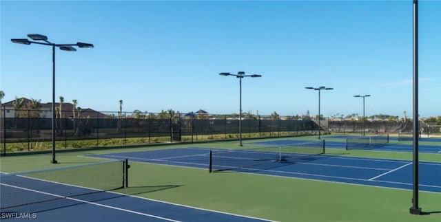 view of tennis court with fence and community basketball court