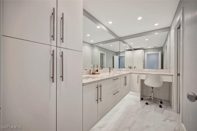 6953 Wittman Dr, Fort Myers, FL 33919 - bathroom with marble finish flooring, recessed lighting, and double vanity