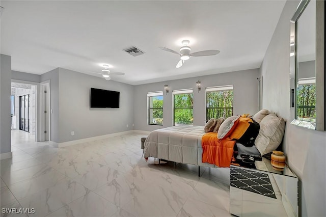 6953 Wittman Dr, Fort Myers, FL 33919 - bedroom with baseboards, marble finish flooring, and ceiling fan