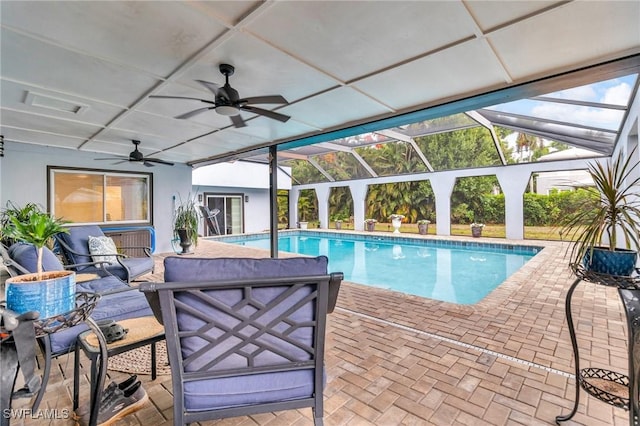 1331 Rio Vista Ave, Fort Myers, FL 33901 - outdoor pool with a ceiling fan, a patio, and a lanai