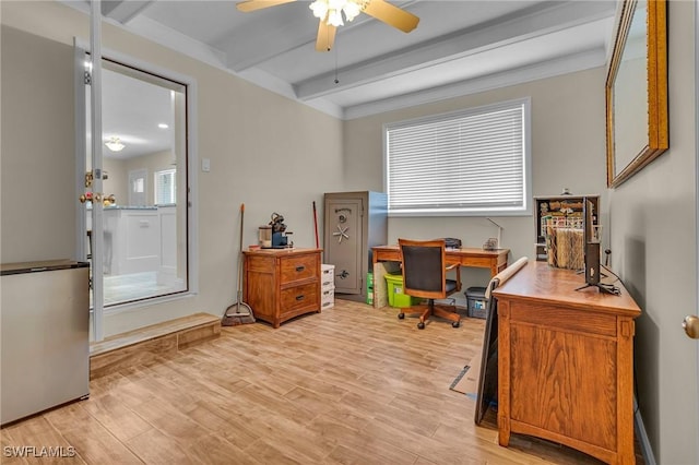 1331 Rio Vista Ave, Fort Myers, FL 33901 - home office with beam ceiling, ceiling fan, and light wood-type flooring
