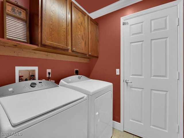 621 NW 28th Ter, Cape Coral, FL 33993 - laundry area with cabinet space, washing machine and clothes dryer, and ornamental molding