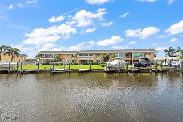 dock area with a water view