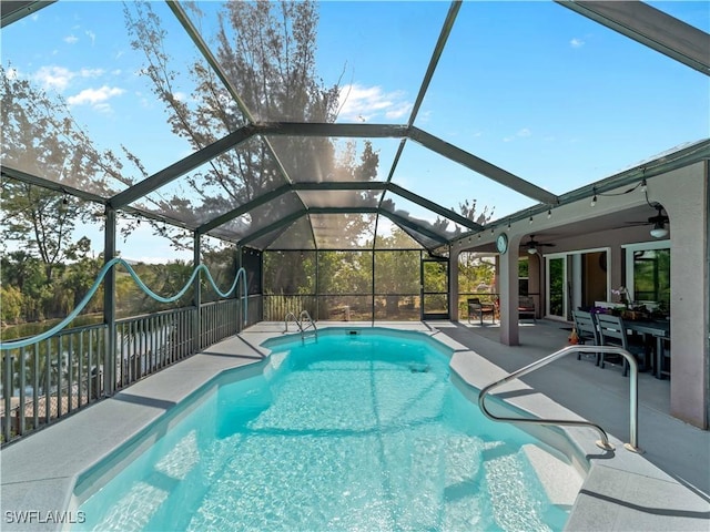 507 NE 31st St, Cape Coral, FL 33909 - view of pool with a patio, a lanai, a fenced in pool, and ceiling fan