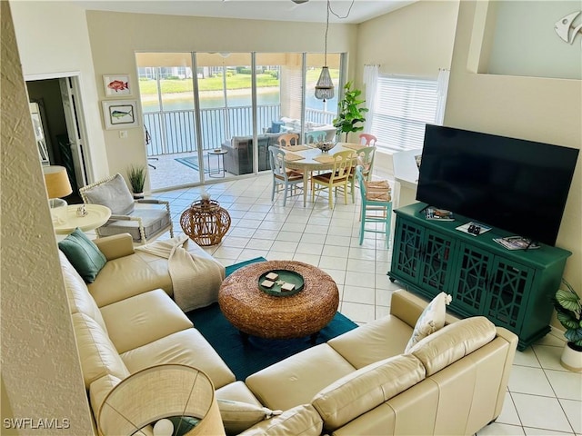 view of tiled living area
