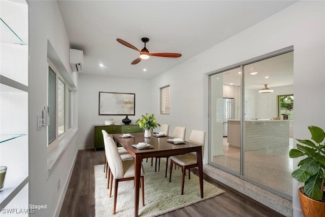 1478 Cordova Ave, Fort Myers, FL 33901 - dining area with a wall mounted air conditioner, a ceiling fan, wood finished floors, and recessed lighting